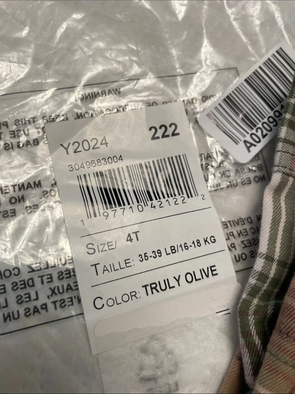 NWT $33 The Children’s Place 4T TRULY OLIVE Plaid Soft Long Sleeve Button Shirt